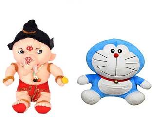 VRV Soft Toy Combo Of Ganesha and Doramon 25  - 20 cm