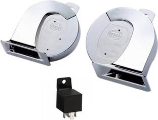 HELLA 1 Chrome Trumpet Bike Horn Set Of 2, 1 Relay-Royal Enfield Thunderbird 350 Type 1 Combo