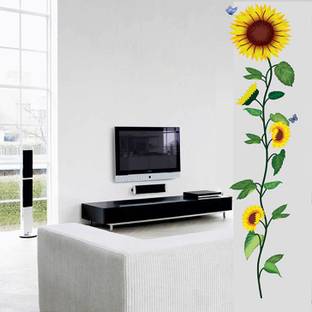 Happy Walls Golden Yellow Sunflowers On Slender Vine With Butterfly