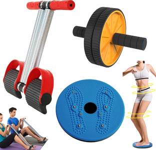 Khargadham Combo Of Double Spring Tummy Trimmer, Ab-Roller And Twister for Men and Women Ab Exerciser
