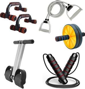 Manogyam Tummy Trimmer, Ab Wheel Roller and Toning Tube, Pushup Bar With Skipping Rope Ab Exerciser