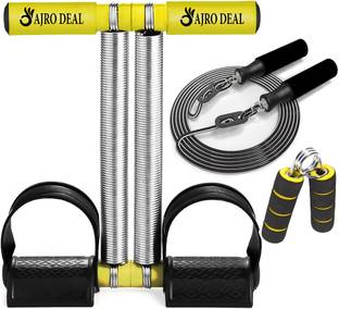AJRO DEAL Double Spring Tummy Trimmer, Skipping Rope & Hand Gripper for Workout, Home Gym Ab Exerciser