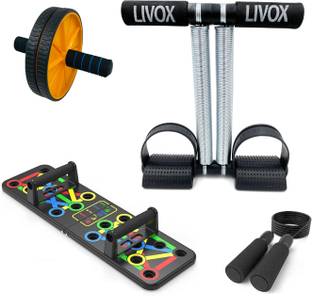 LIVOX Tummy Trimmer And Pushup Board, Abs Wheel Roller, Skipping Rope Ab Exerciser