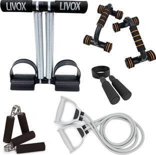 LIVOX Tummy Trimmer, Pushup Bar And Toning Tube With Skipping Rope, 2 Hand Grips Fitness Accessory Kit Kit