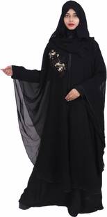 Dubai Collection Polyester Self Design Abaya With Hijab