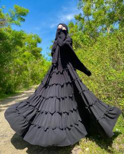 Emaan Outfit Nida Matte Self Design, Solid Abaya With Hijab