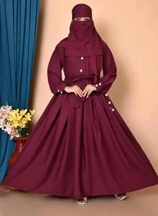 HrCollection Cotton Silk Solid Abaya With Hijab