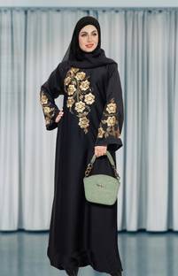 Buraque Designer Nida Matte Self Design Abaya With Hijab