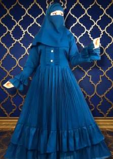 Qualitymart Cotton Blend Striped Abaya With Hijab