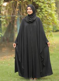 arabiandesigner Nida Matte, Chiffon Self Design, Solid, Houndstooth Abaya With Hijab