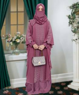 Buraque Designer Polyester Solid Abaya With Hijab