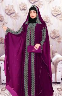 Buraque Designer Nida Matte Solid Abaya With Hijab