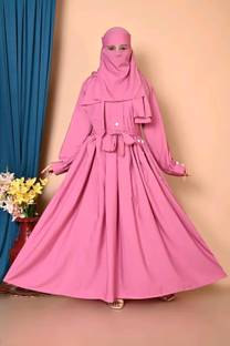 HrCollection Cotton Silk Solid Abaya With Hijab
