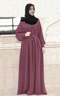 Buraque Designer Purple Color Abaya With Front Side Button Pattern Fabric Firdous F B03 Purple अबया हिज़ाब के साथ