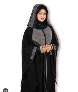 Dubai Collection Nida Matte Self Design Burqa With Hijab
