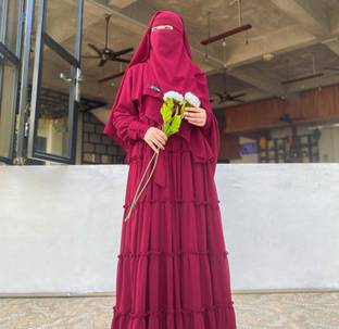 black rose Polyester Burqa With Hijab