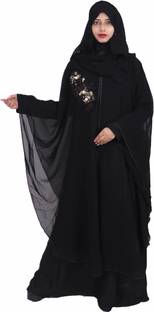 Dubai Collection Polyester Self Design Abaya With Hijab