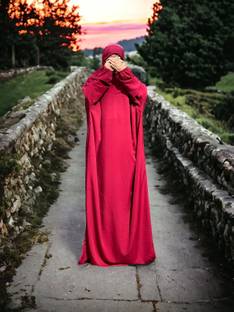 ANBA Crepe Solid Abaya With Hijab