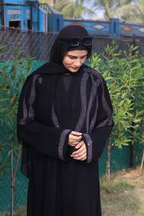 Buraque Designer Nida Matte Solid Abaya With Hijab