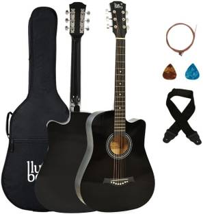 BLUEBERRY 38C Classic Black, 38 Inch Acoustic Guitar Linden Wood Plastic Right Hand Orientation
