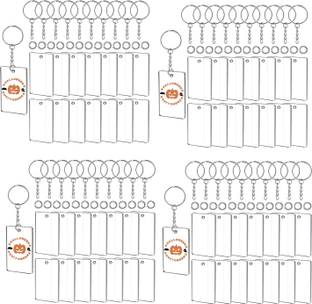 Ecomology Acrylic Keychain with Acrylic Transprent Circle Rectangle (Pack of 50Pcs) 10 cm Acrylic Sheet