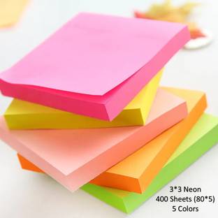 AirSoft Sticky Notes 3x3 Self-Stick Notes Bright Colors Sticky Notes (5 Neon Colors) 400 Sheets Regular, 5 Colors
