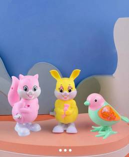 MD TOY VILLA 3 pcs Jumping Bird, Rabbit and Squirrel Key Operated Wind Up Toys