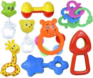 J K INTERNATIONAL Rattles and Teether for Babies, Pack of 8 Pcs Rattle