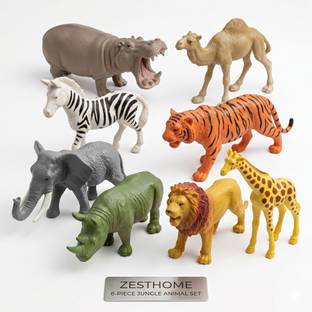 NAVRANGI Big Jungle Animal Toys for kids – 8Pcs Big Size Realistic Wild Animal Figures
