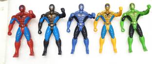 Asra Collections 05 Pieces Different Colour Spiderman Action Superhero Toy Set(05 Inch)