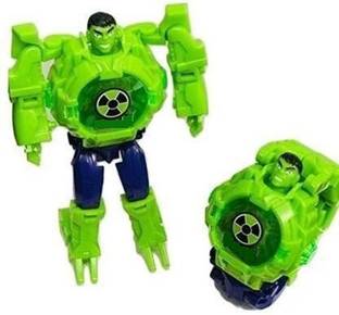 FLYmart Green Action Hero of Big Muscle Huluk Robot Toy convert Digital Watch for Kids