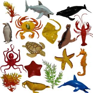 Wishkart 14 Pcs Educational Under water Aquatic Ocean Sea Animals Toys Set, Non Toxic
