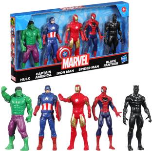 MARVEL 6" Hulk, Captain America, Iron Man, Spider-Man & Black Panther Action Figure Set