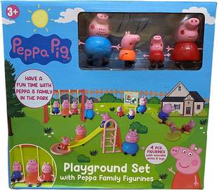 Nickspool Peepaa Pig Playground Set Fun Playtime Set 4 Pcs Figurines with Movable Arm/Legs