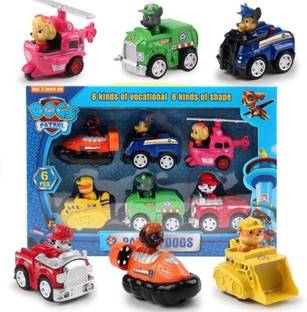 giftsrus Paw Patrol Pup Buddies Toy Set for Boys Girls-Pack of 6 Dogs with Vehicles