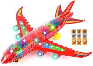 NH WORLD Transparent Plane Bump and Go Plane Aeroplane Plane with 3D Lightning