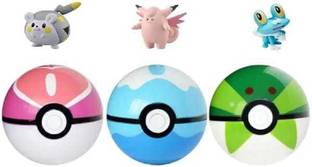 FOZZO-SK Anime Pokemon 3 Poke Balls Multi colors with Tiny Figure inside kids cartoons