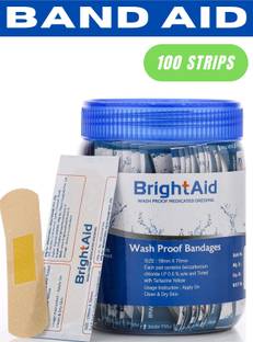 BRIGHT AID WATERPROOF BANDAGE FOR CHILDREN & ADULTS 100srtips/Jar Adhesive Band Aid