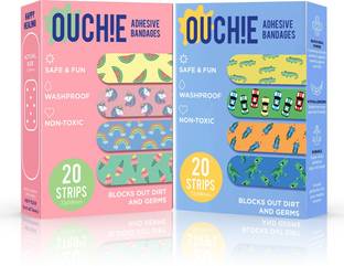 Aya Papaya Ouchie COMBO Set of 2 (2 x 20 = 40 Pack)-(PINK & BLUE) Adhesive Band Aid