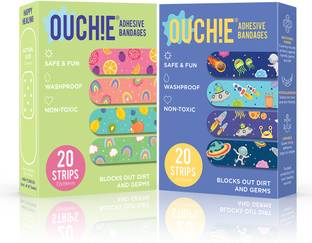 Aya Papaya Ouchie Non-Toxic Printed Bandages Combo- Lime Green & Space Blue Adhesive Band Aid