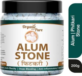 Organic and Pure Alum Stone Bar Fitkari Stone Phitkari for Face Deodorant Underarm Water (Jar)