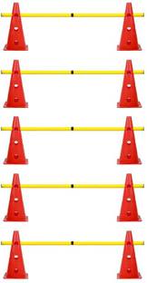 LYGER BY ABNASHI Adjustable Hurdle Cone Set 5 Yellow Agility Hurdle Poles and 10 Soccer Cones Regular Agility Pole