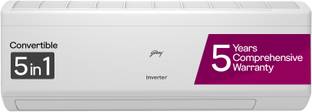 Godrej 5-in-1 Convertible Cooling 1 Ton 5 Star Split Inverter I-sense Technology with Blue Fin Anti Corrosive Coating AC  - White