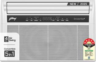 Godrej 5-In-1 Convertible Cooling 2025 Model 1.5 Ton 5 Star Window Inverter With Pure Air Filter AC  - White, Black, Grey