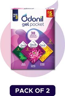 Odonil Gel Pocket, Citrus Bloom, Floral Valley, Wild Forest, Lasts Up to 30 days | PACK OF 2 Blocks Gel Pocket Mix - 30g | Lasts Up to 30 days | PACK OF 2