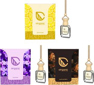 Airganic Aroma Combo: Lemon bee,Lavender & Oud Wonder Car Freshener Diffuser Aroma Swing Combo Offer : Lemon bee, Lavender & Oud Wonder | Aroma with Essential Oils in Glass Bottle with Wooden Diffuser Lid