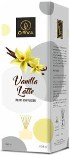 ORVA VANILLA LATTE Reed Diffuser Fragrance include Diffuser Oil (6 Rattan Stick Free) Diffuser, Diffuser Set LATTE Reed Diffuser Fragrance for Home, Workplace, Enclosed Spaces | 100ml | Includes 6 Rattan Sticks Free | Pack of 1 | Stress Relief | Mood Enhancer