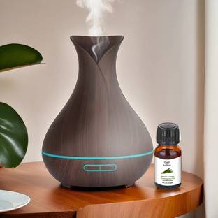 ReNe-Maurice Aroma Essential Oil Diffuser Ultrasonic Cool Mist Humidifier 400ml Tank Capacity with 7 Color Mood Changing LED Lights - Wood Grain Black and 15ml Diffuser Set RENEULTRASONICW400