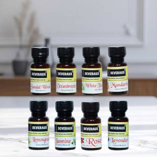 DEVERAUX sandalwood, ocean breeze, white tea, Lemon Grass, Jasmine, mandarin, Rose, Lavender Car Freshener Aroma Oil set of 8 fragrance (20ml each)