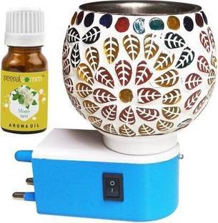 PeepalComm Air Freshner Oil Camphor Diffuser with On Off Switch Between Burner& Lamp With 1 Aroma Oil, Diffuser Multipurpose Ceramic Electric Kapurdani with Night Lamp Aroma Kapoor Dani (Random Design Will be Sent)